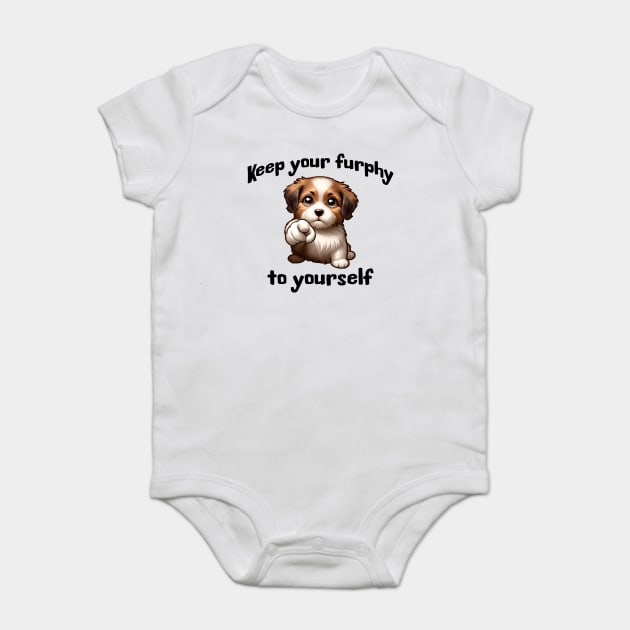 Sassy puppy says Keep Your Furphy to Yourself, funny Australian slang design Baby Bodysuit by Luxinda